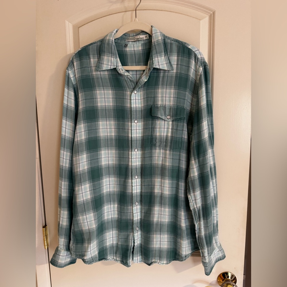 Criquet Green and White Plaid Button-Down Shirt